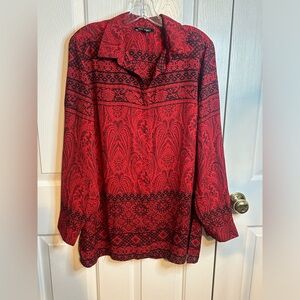 Roz & Ali Red and Black Paisley Print Long Sleeved Dressy Blouse Size 1X